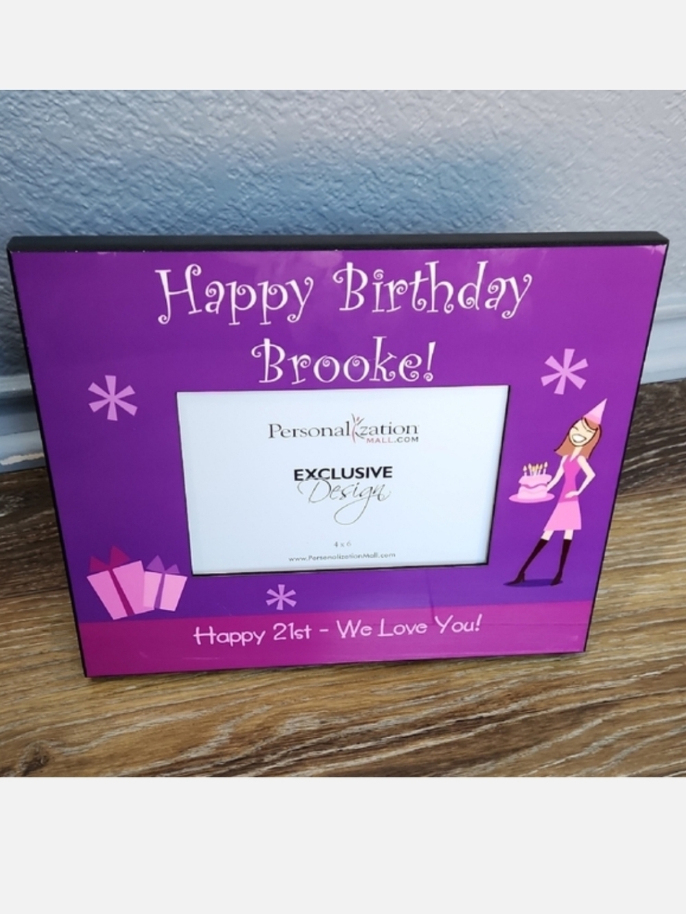 NWOT Happy 21st Birthday Brooke We Love You Photo Frame Purple Fuschia Pink